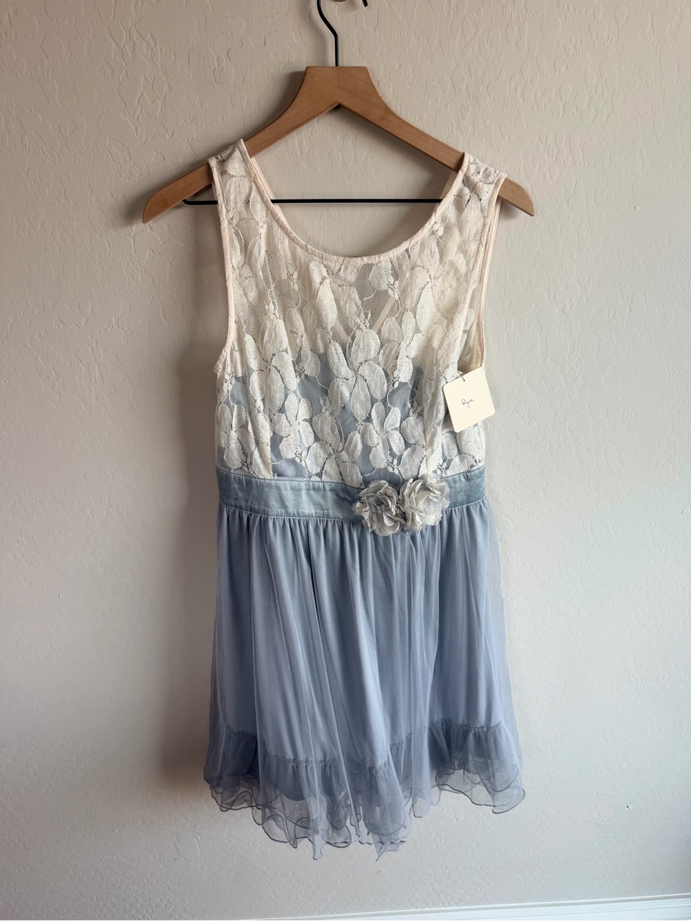 Ryu Women’s Mini Dress L Floral Tulle Satin Whimsical Fairy Boho Y2K Lace